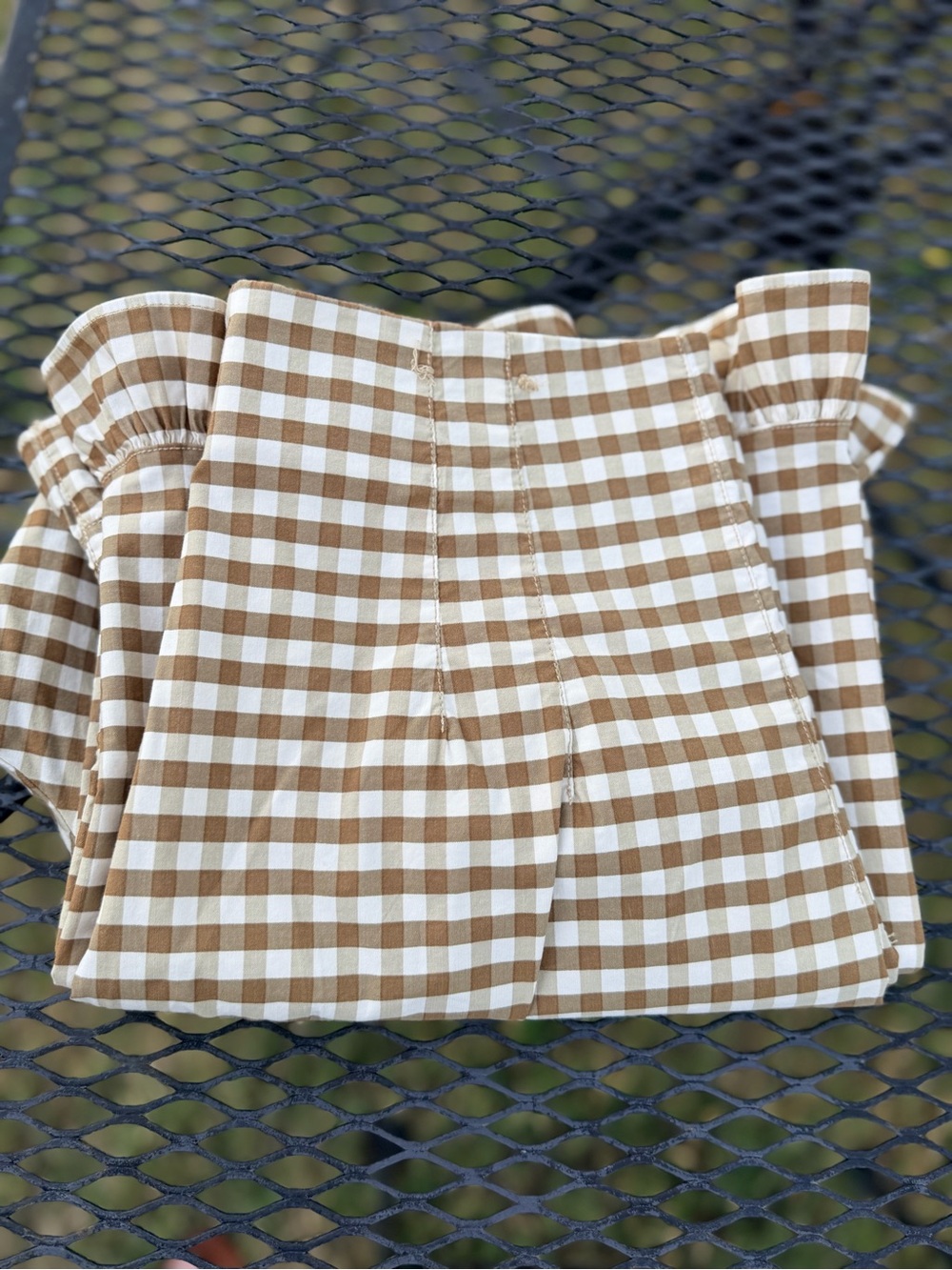 Maeve The Colette Brown and White Gingham Wide-Leg Ruffle-Hem Pants Size 32 - Picture 12 of 14